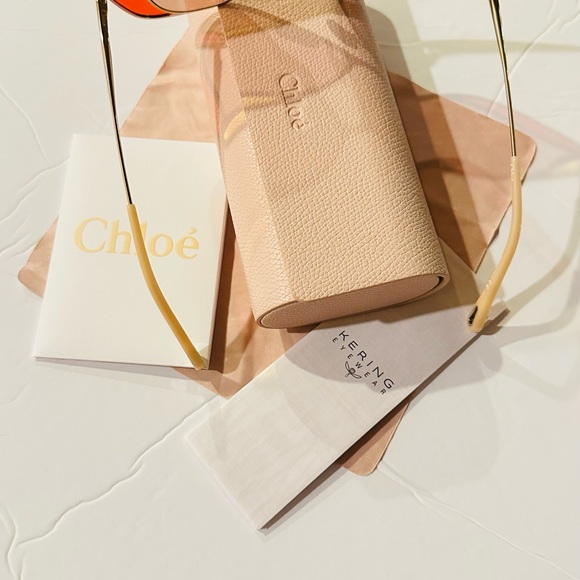 Chloé Women's Sunglasses Gold Cat Eye Frame Dark Brown Lens CH0049S - Picture 11 of 12